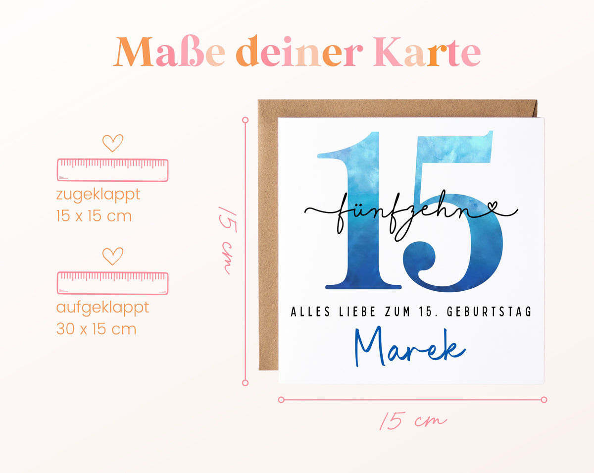 15. Geburtstag – Kartenformat und Maße