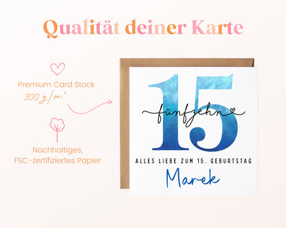 15. Geburtstag – Kartenpapier mit 300 g/m²