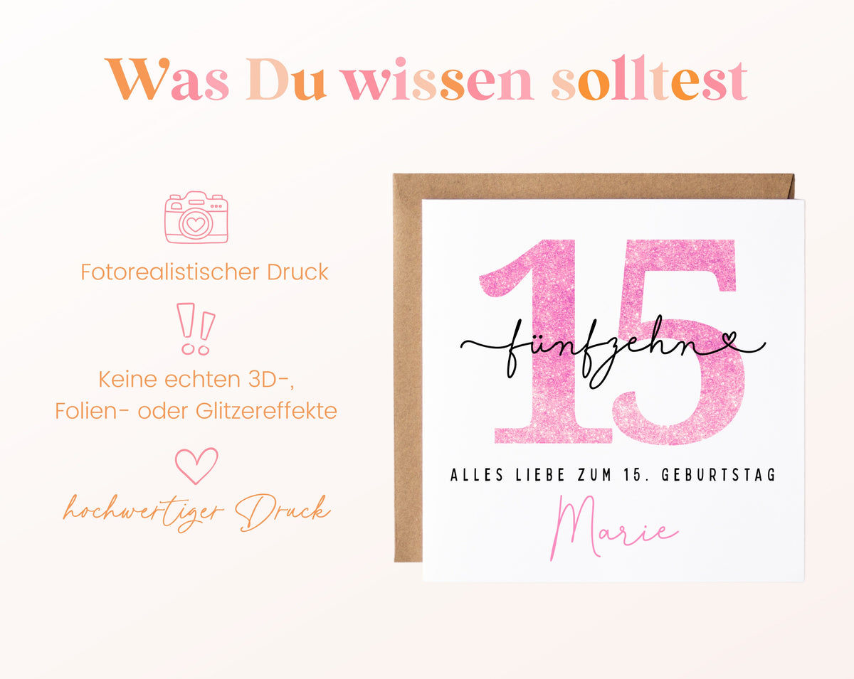 15. Geburtstag – Hinweise zur gedruckten Karte