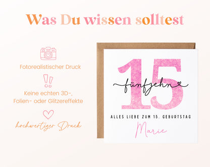 15. Geburtstag – Hinweise zur gedruckten Karte