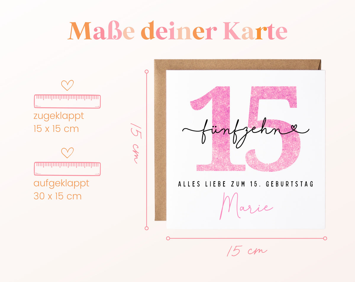 15. Geburtstag – Kartenformat und Maße