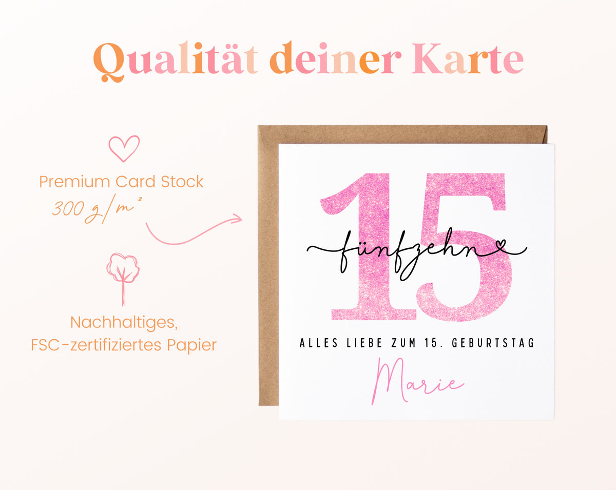 15. Geburtstag – Kartenpapier mit 300 g/m²