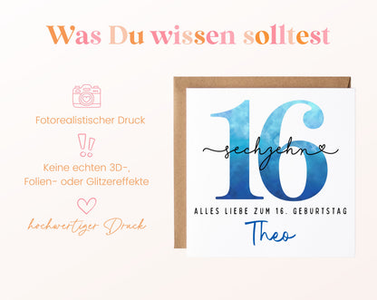 16. Geburtstag – Hinweise zur gedruckten Karte