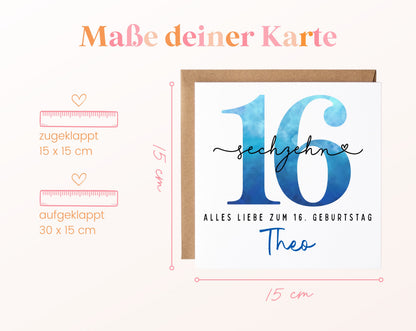 16. Geburtstag – Kartenformat und Maße