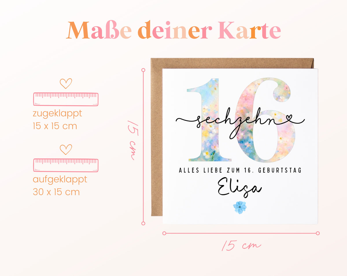 16. Geburtstag – Kartenformat und Maße