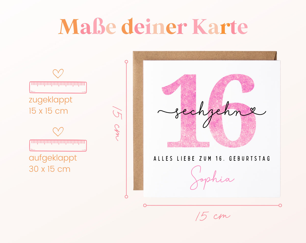 16. Geburtstag – Kartenformat und Maße