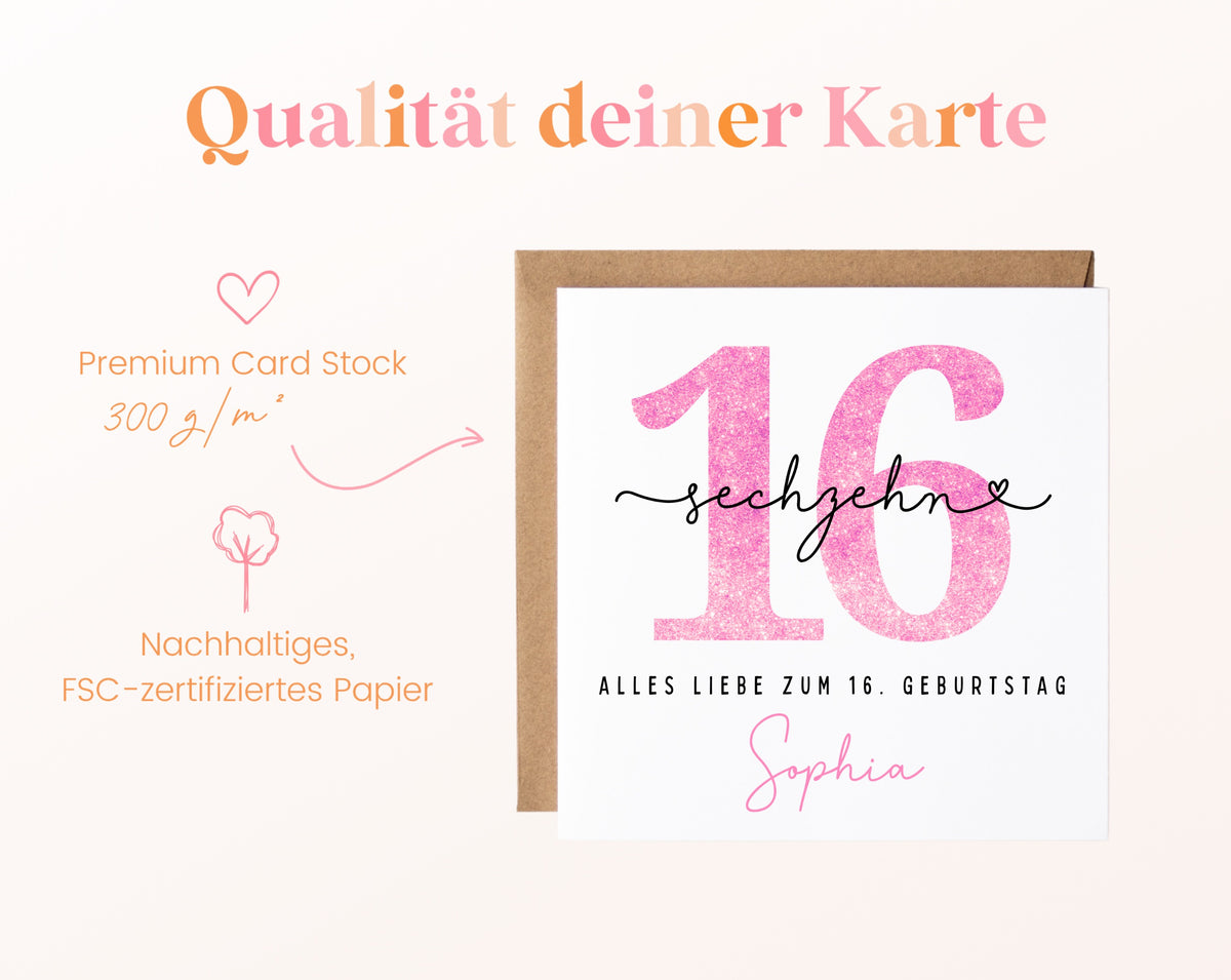 16. Geburtstag – Kartenpapier mit 300 g/m²