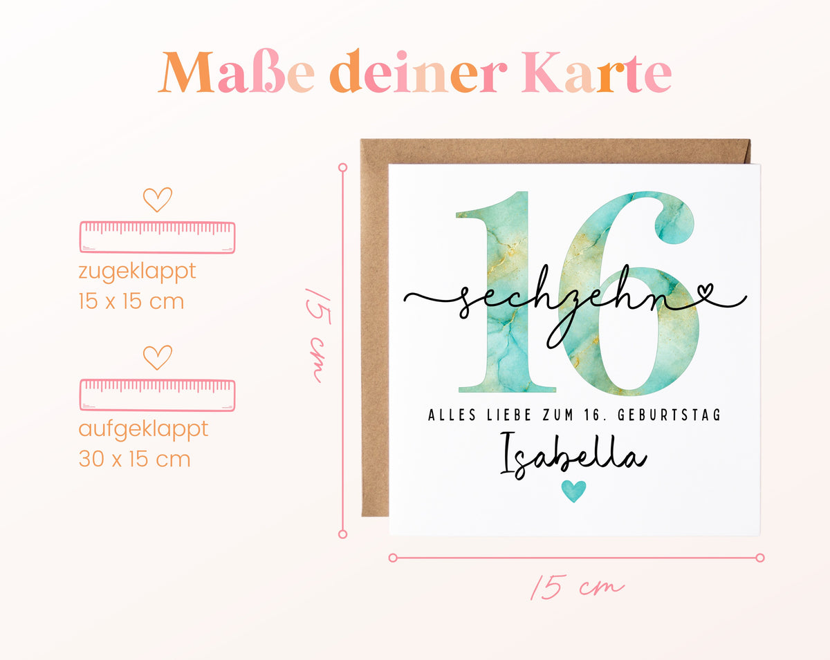 16. Geburtstag – Kartenformat und Maße