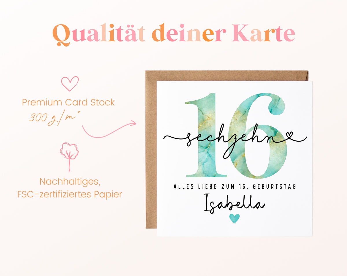 16. Geburtstag – Kartenpapier mit 300 g/m²