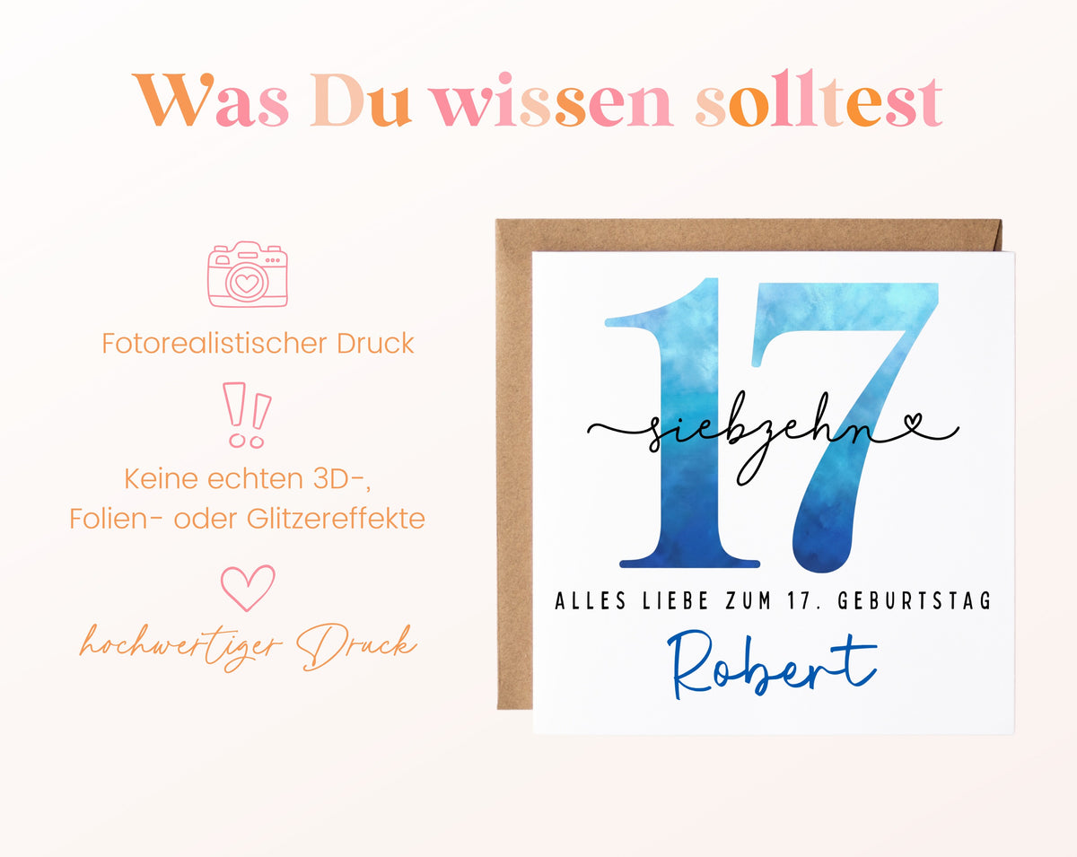 17. Geburtstag – Hinweise zur gedruckten Karte