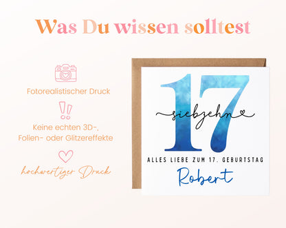 17. Geburtstag – Hinweise zur gedruckten Karte