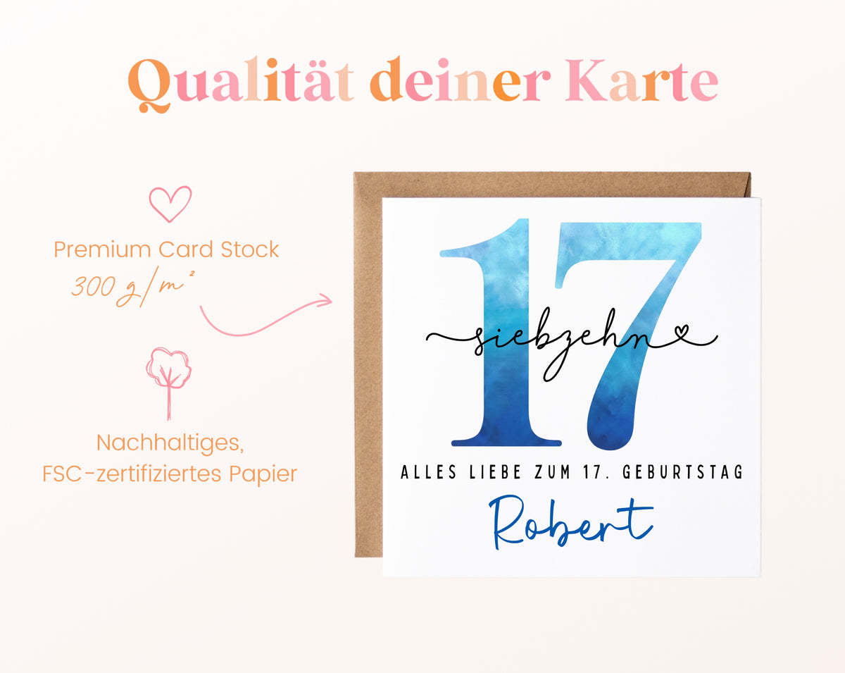 17. Geburtstag – Kartenpapier mit 300 g/m²