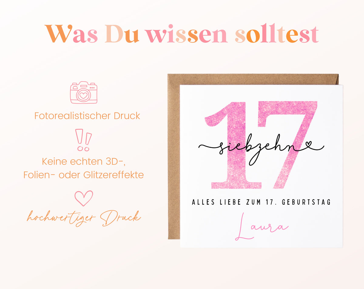 17. Geburtstag – Hinweise zur gedruckten Karte