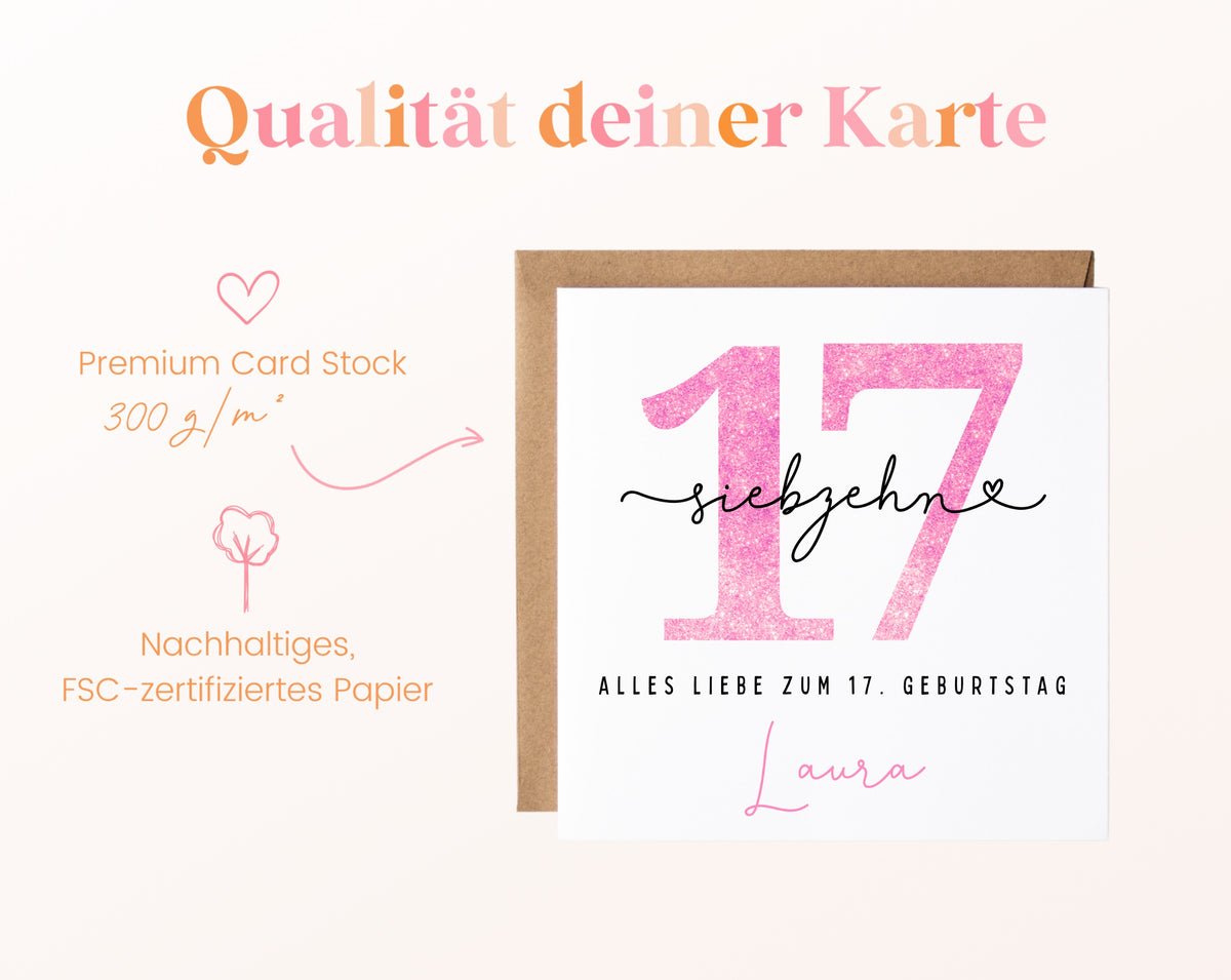 17. Geburtstag – Kartenpapier mit 300 g/m²