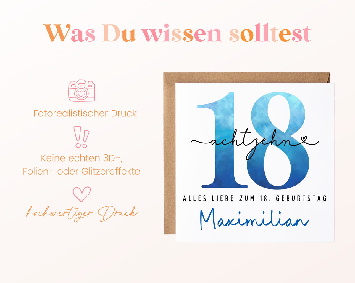 18. Geburtstag – Hinweise zur gedruckten Karte