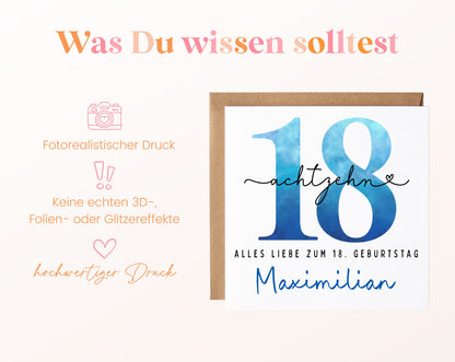18. Geburtstag – Hinweise zur gedruckten Karte