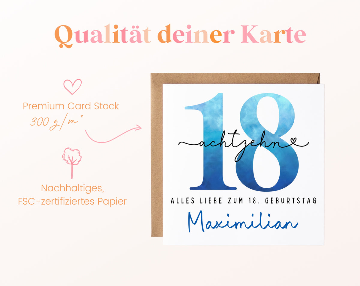 18. Geburtstag – Kartenpapier mit 300 g/m²