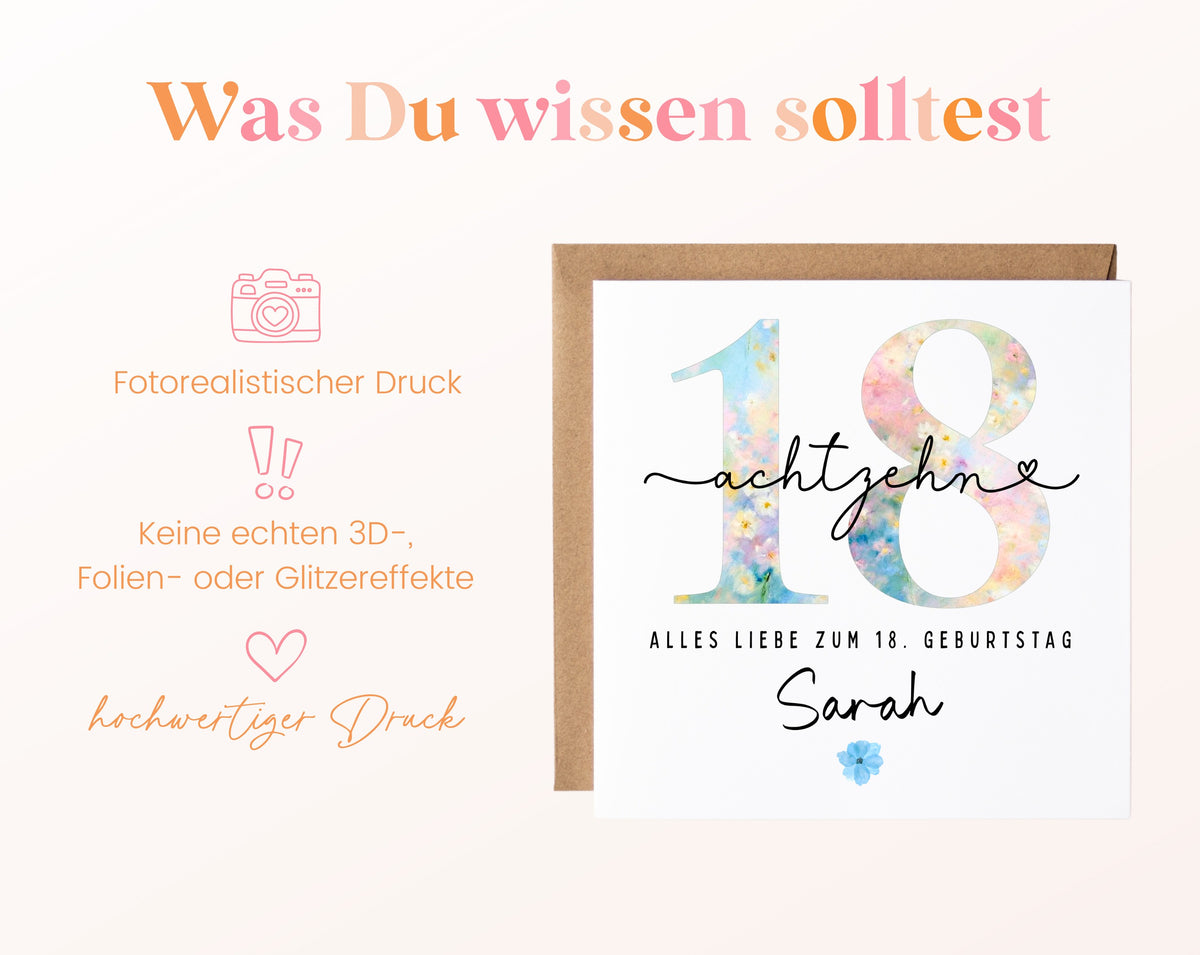 18. Geburtstag – Hinweise zur gedruckten Karte