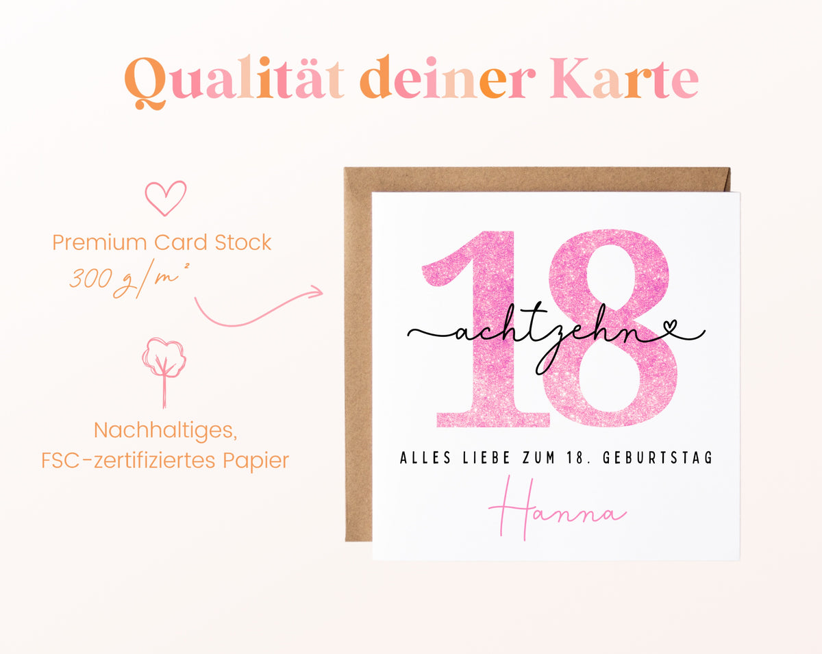 18. Geburtstag – Kartenpapier mit 300 g/m²