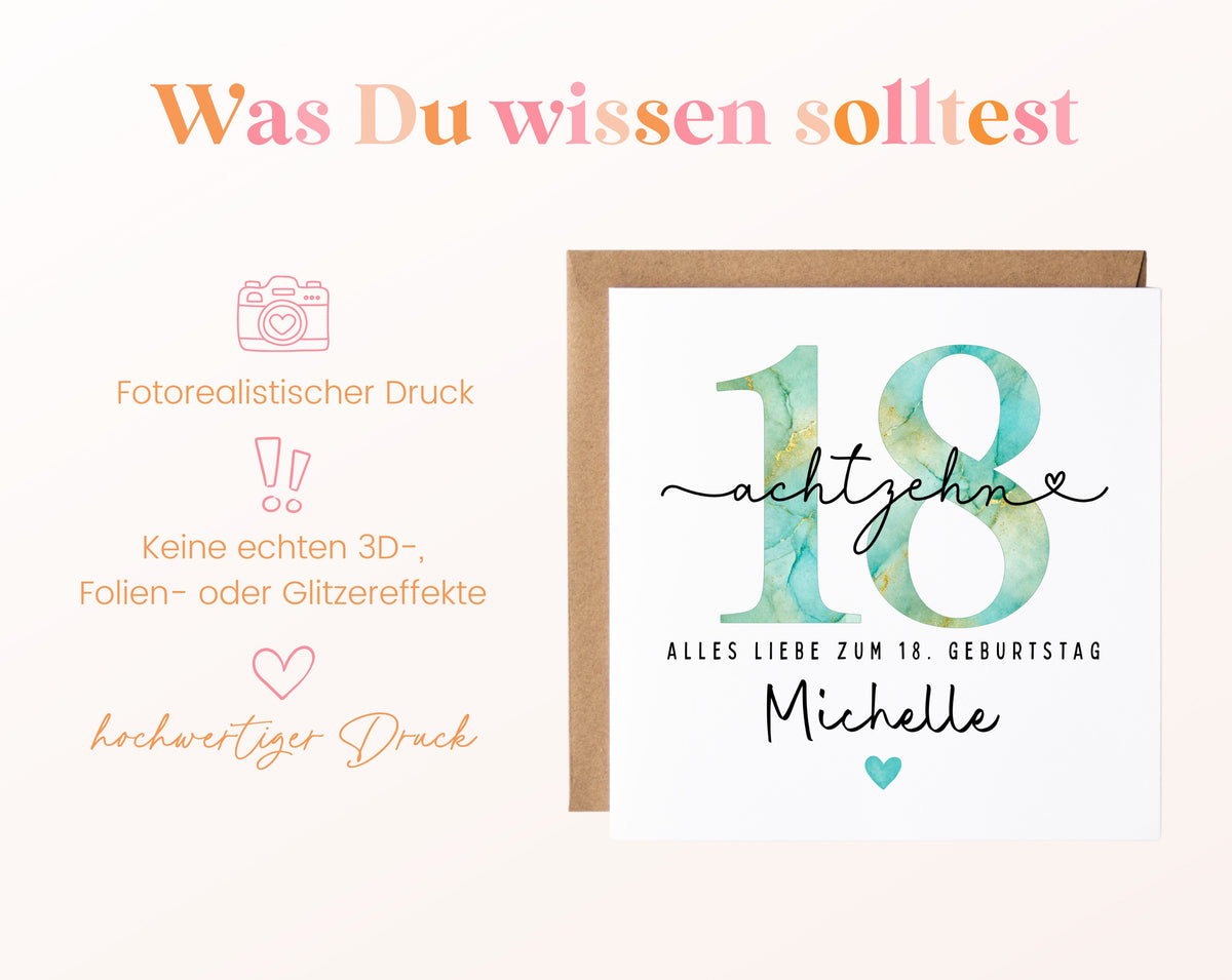 18. Geburtstag – Hinweise zur gedruckten Karte