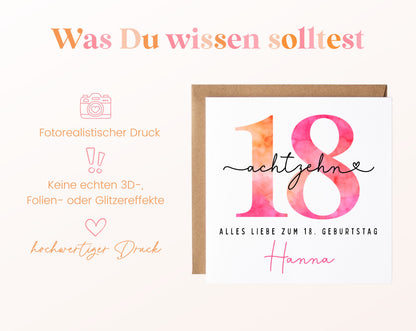 18. Geburtstag – Hinweise zur gedruckten Karte