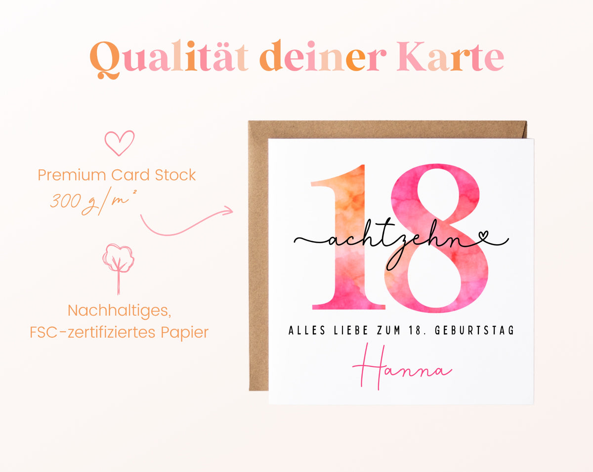 18. Geburtstag – Kartenpapier mit 300 g/m²