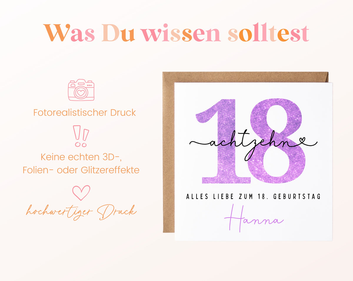 18. Geburtstag – Hinweise zur gedruckten Karte