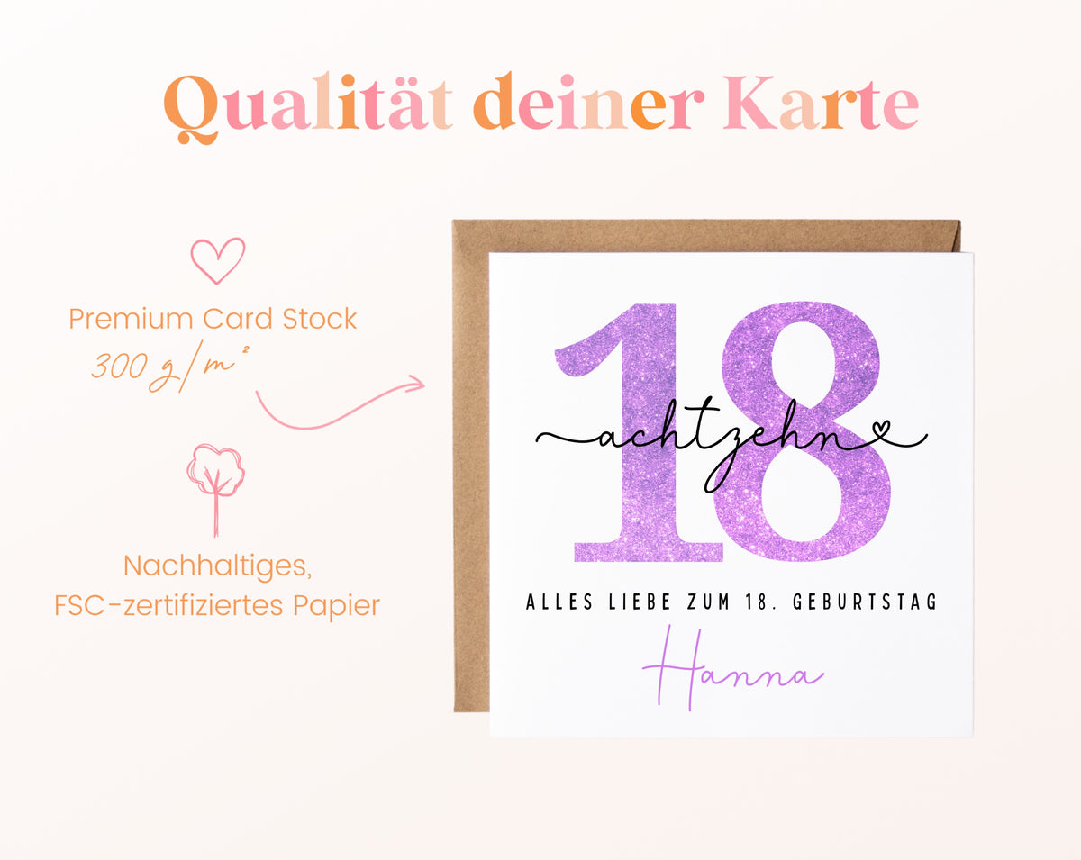 18. Geburtstag – Kartenpapier mit 300 g/m²