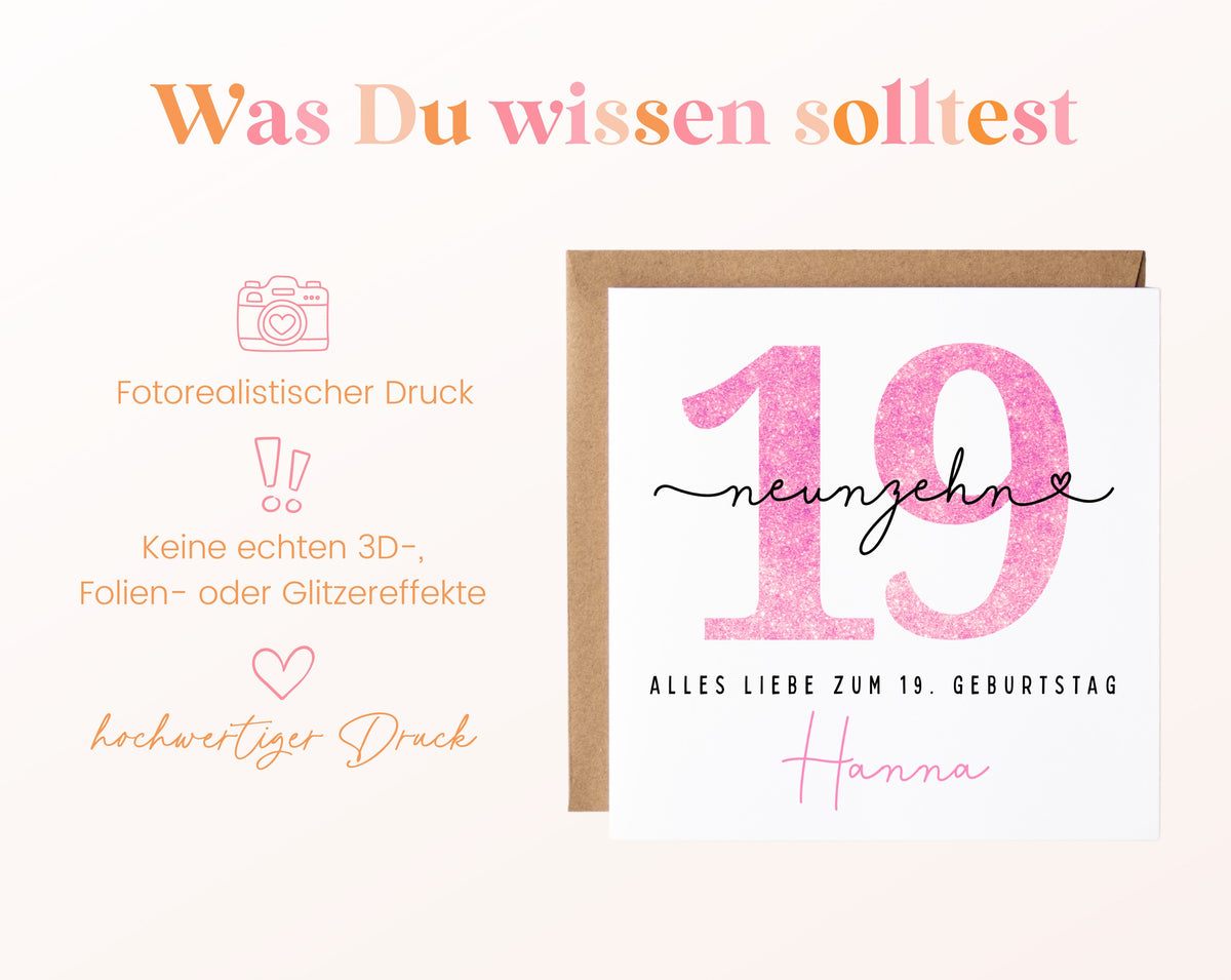 19. Geburtstag – Hinweise zur gedruckten Karte