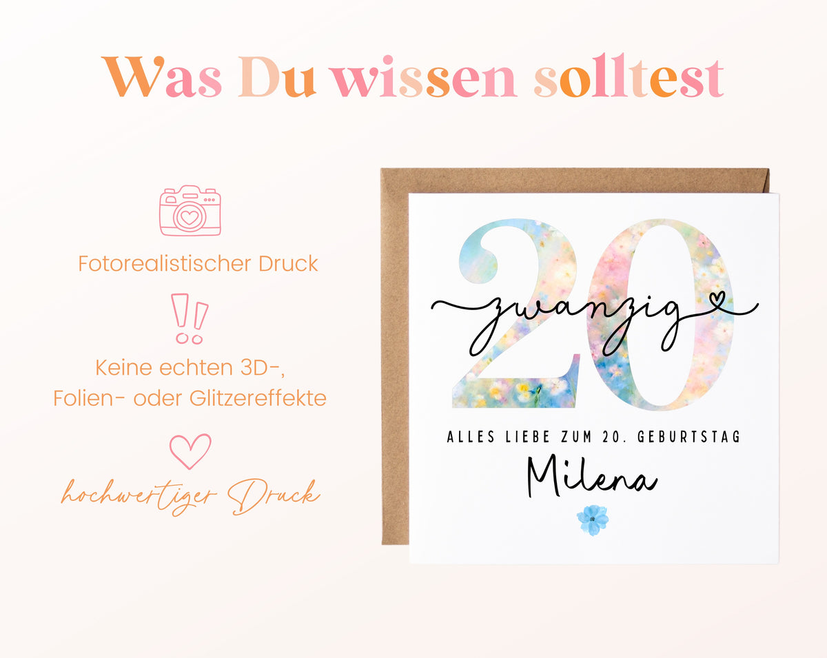 20. Geburtstag – Hinweise zur gedruckten Karte