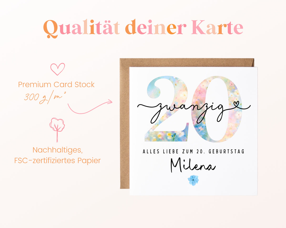 20. Geburtstag – Kartenpapier mit 300 g/m²