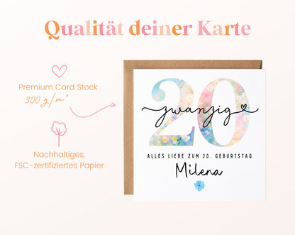 20. Geburtstag – Kartenpapier mit 300 g/m²