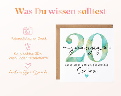 20. Geburtstag – Hinweise zur gedruckten Karte