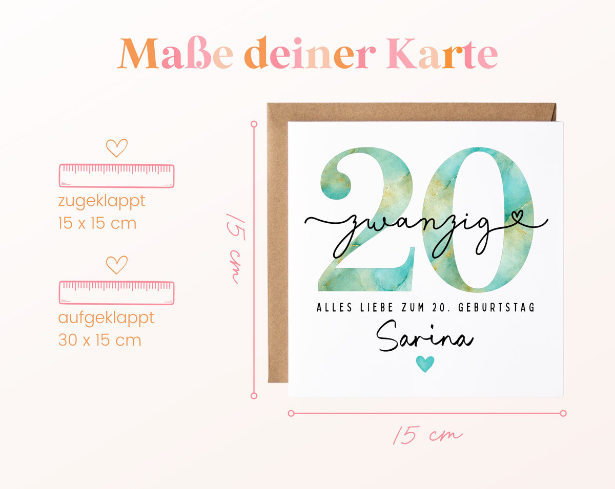 20. Geburtstag – Kartenformat und Maße