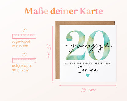 20. Geburtstag – Kartenformat und Maße