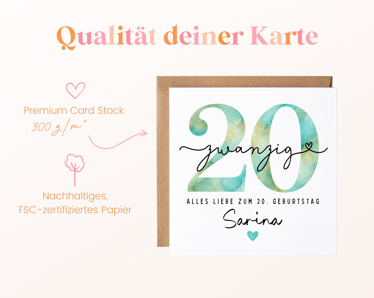 20. Geburtstag – Kartenpapier mit 300 g/m²