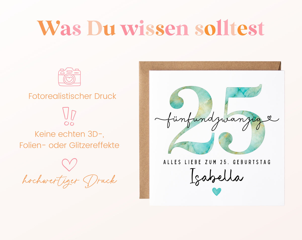 25. Geburtstag – Hinweise zur gedruckten Karte