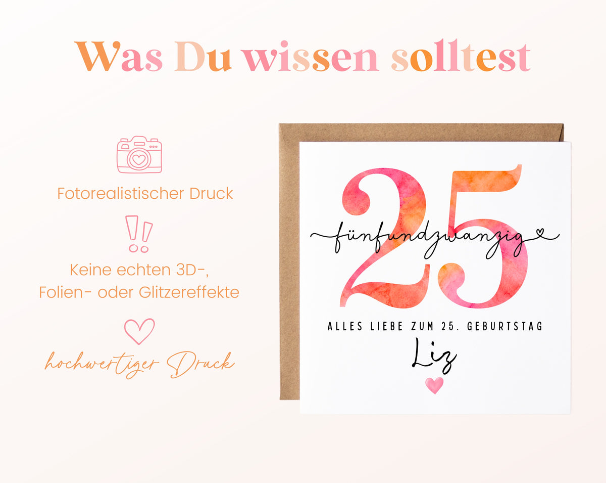 25. Geburtstag – Hinweise zur gedruckten Karte