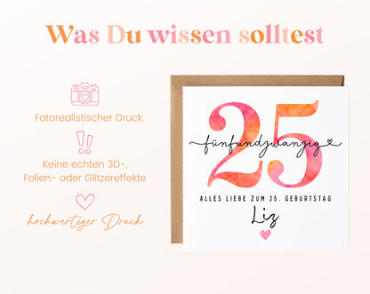 25. Geburtstag – Hinweise zur gedruckten Karte