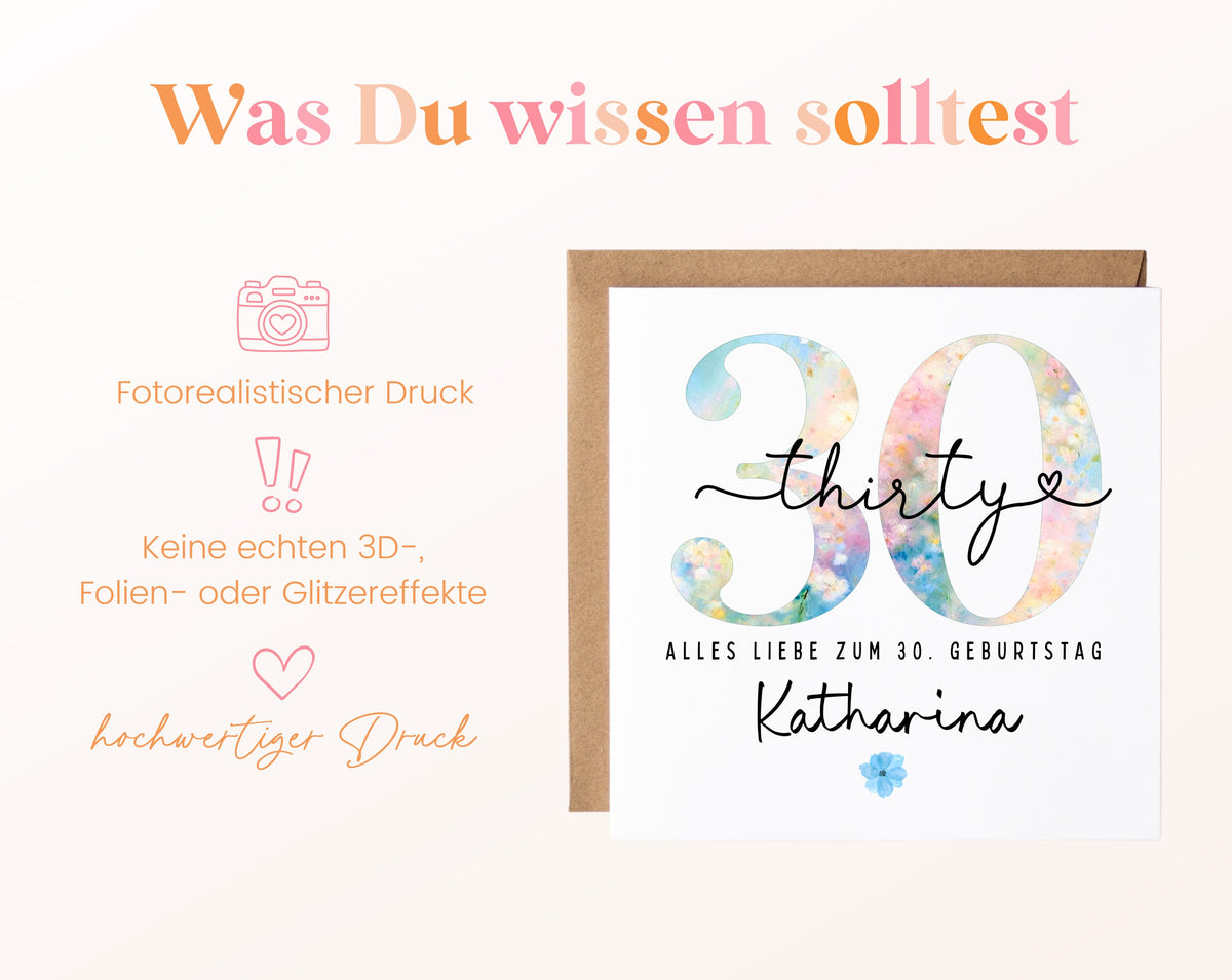 30. Geburtstag – Hinweise zur gedruckten Karte