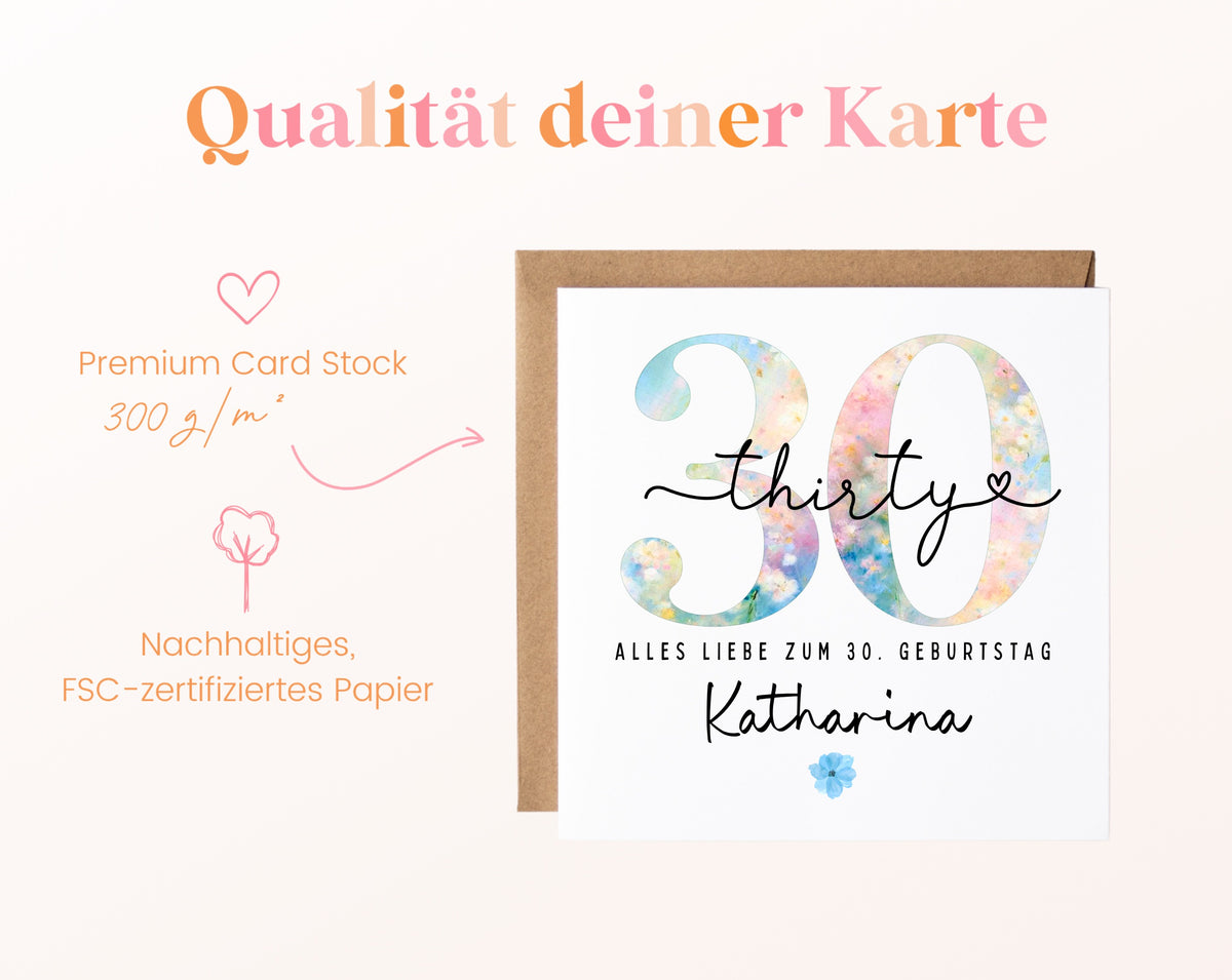 30. Geburtstag – Kartenpapier mit 300 g/m²