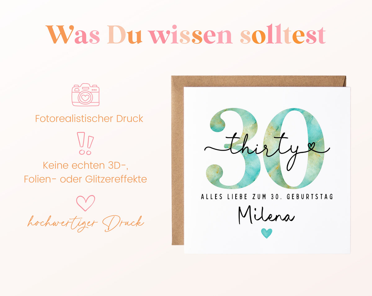 30. Geburtstag – Hinweise zur gedruckten Karte
