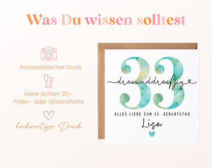 33. Geburtstag – Hinweise zur gedruckten Karte