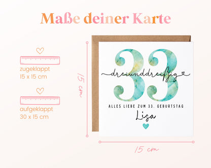 33. Geburtstag – Kartenformat und Maße