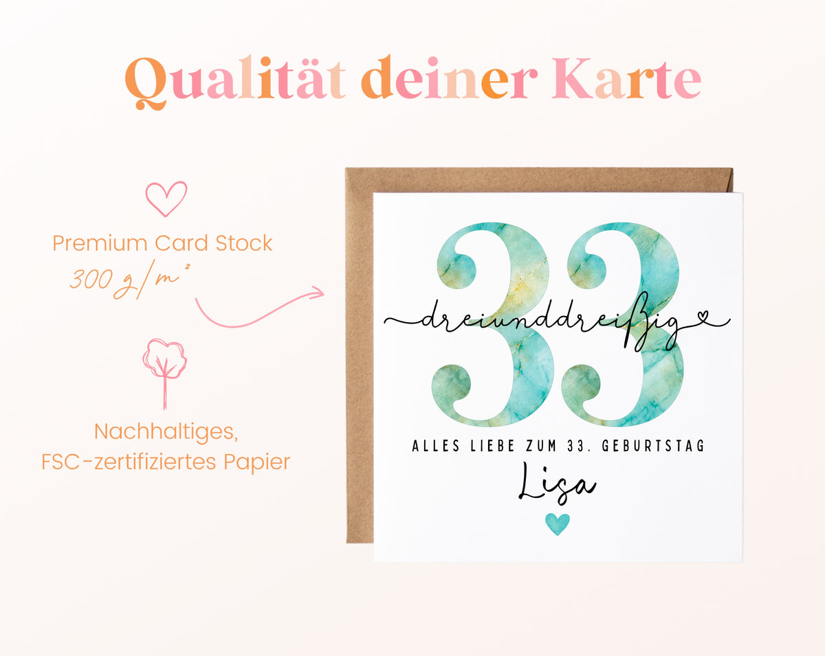 33. Geburtstag – Kartenpapier mit 300 g/m²