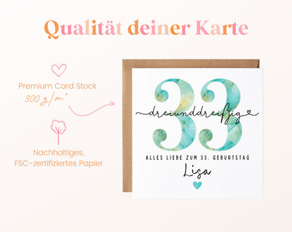 33. Geburtstag – Kartenpapier mit 300 g/m²