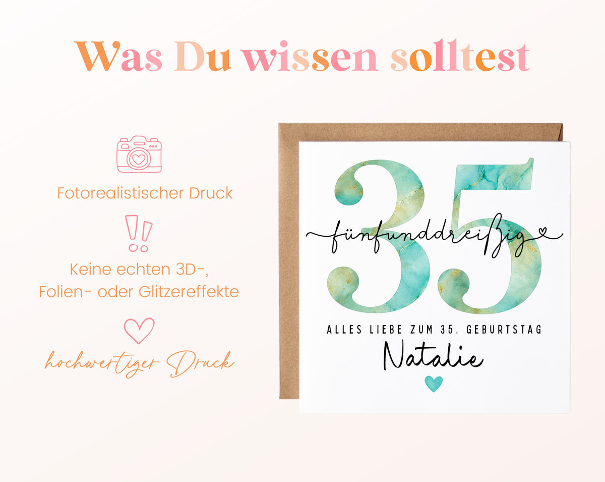 35. Geburtstag – Hinweise zur gedruckten Karte