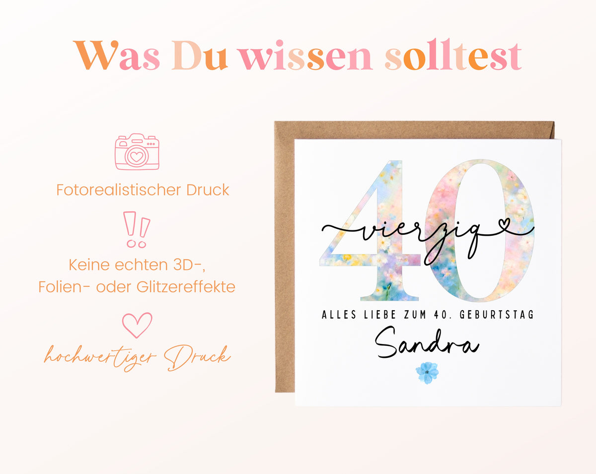 40. Geburtstag – Hinweise zur gedruckten Karte