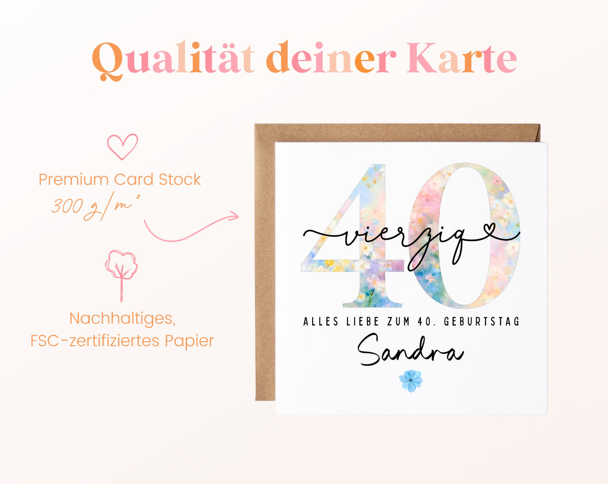 40. Geburtstag – Kartenpapier mit 300 g/m²