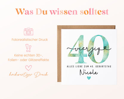 40. Geburtstag – Hinweise zur gedruckten Karte